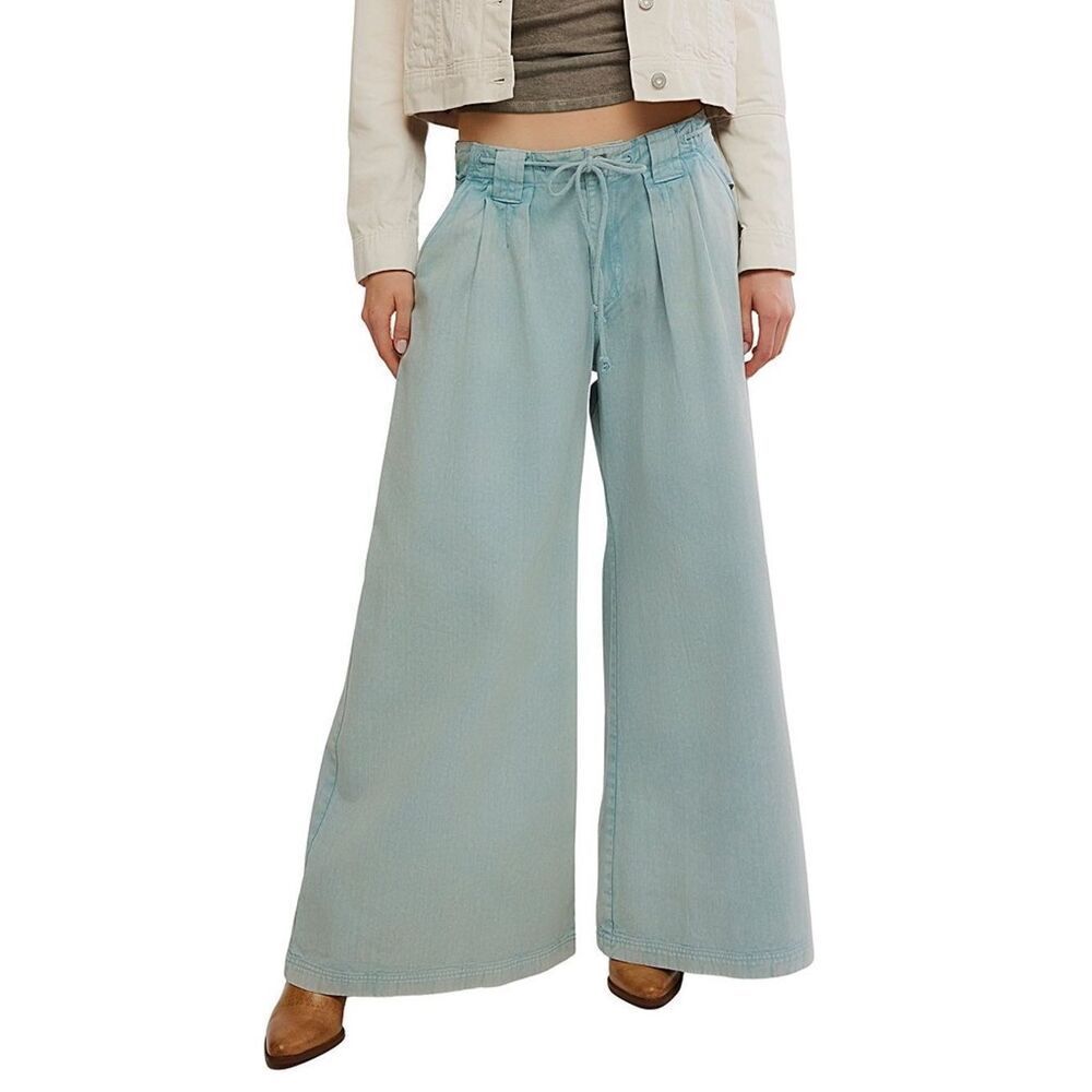 Free People Julien Low Rise Wide Leg Drawstring Chino Trouser Pants Small